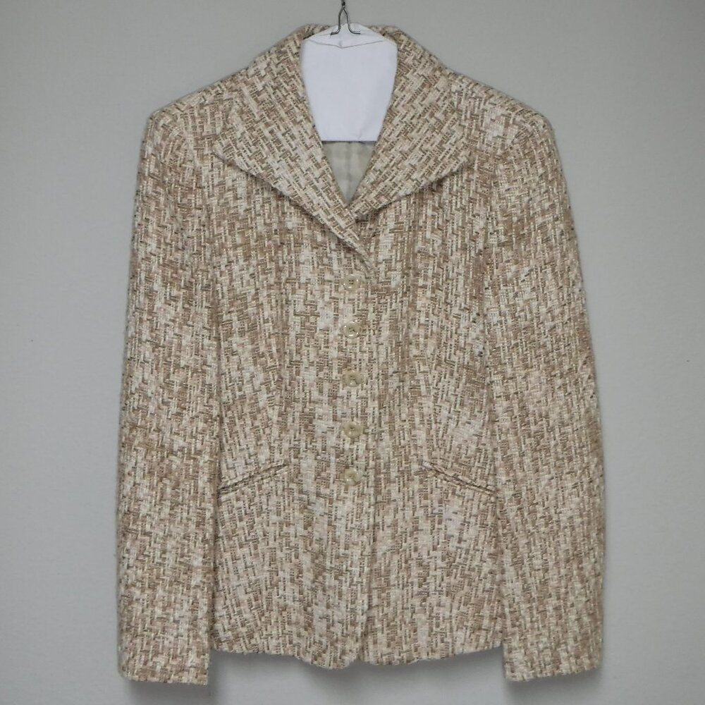 Talbots Tweed Multi Shade Biege/Pink Lined Jacket